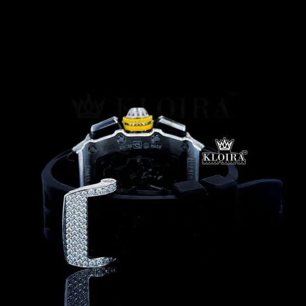 Black Rubber Strap Skeleton Dial Semi Iced Out Moissanite Watch Caseback View
