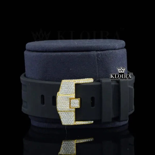 Black Rubber Strap Yellow Dial Chronograph Standard Numerals Moissanite Watch Strap View