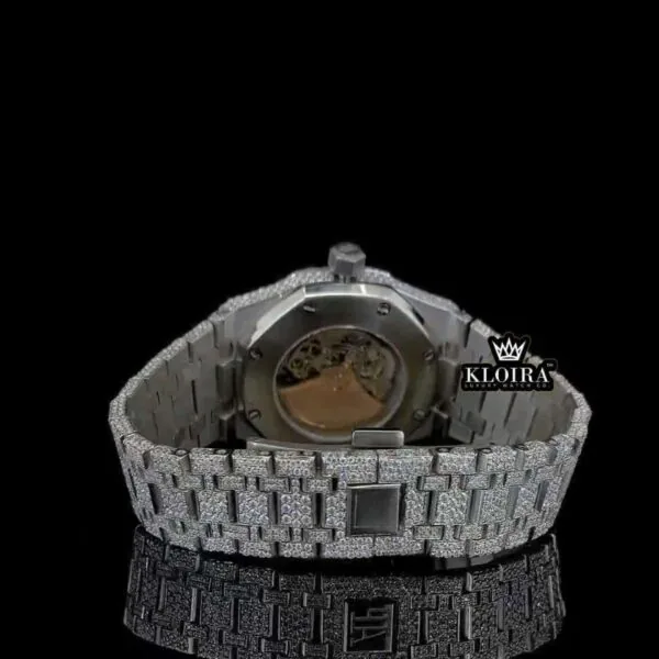 Black Skeleton Dial Fully Iced Out Moissanite Diamond Watch Caseback View