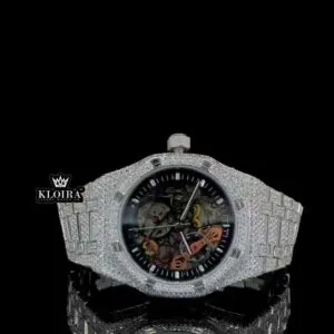 Black Skeleton Dial Fully Iced Out Moissanite Diamond Watch