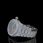 Black Skeleton Dial Fully Iced Out Moissanite Diamond Watch Left Profile View