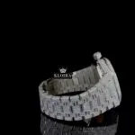 Black Skeleton Dial Fully Iced Out Moissanite Diamond Watch Right Profile View