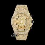Black Standard Numerals Chronograph Yellow Gold Iced Out Moissanite Watch