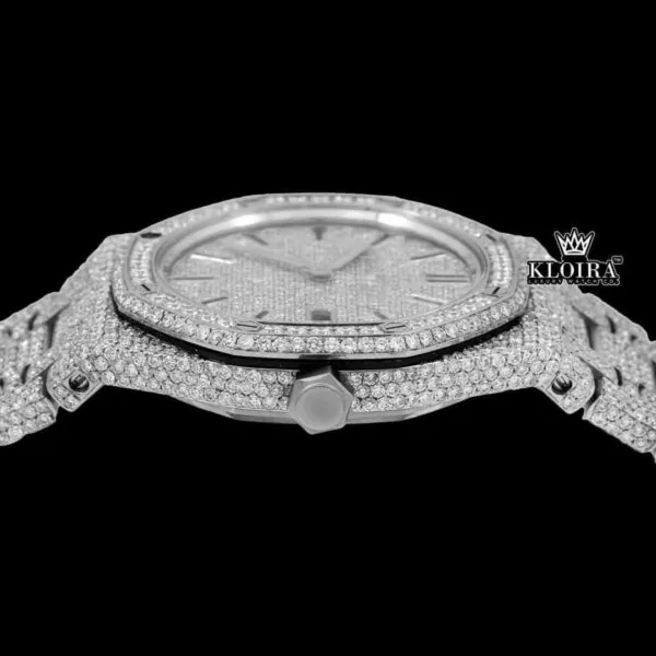 Black Stick Markers Dial Block Link Strap Fully Iced Out Moissanite Watch Crown View