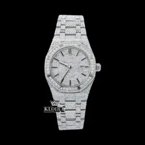 Black Stick Markers Dial Block Link Strap Fully Iced Out Moissanite Watch