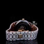 Black Stick Markers Dial Rose Gold Fully Iced Out Natural Diamond Watch Caseback View