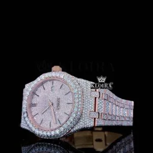 Black Stick Markers Dial Rose Gold Fully Iced Out Natural Diamond Watch