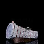 Black Stick Markers Dial Rose Gold Fully Iced Out Natural Diamond Watch Left Profile View