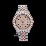Black Stick Markers Dial Two Tone Rose Gold Moissanite Watch