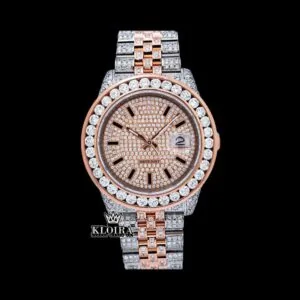 Black Stick Markers Dial Two Tone Rose Gold Moissanite Watch