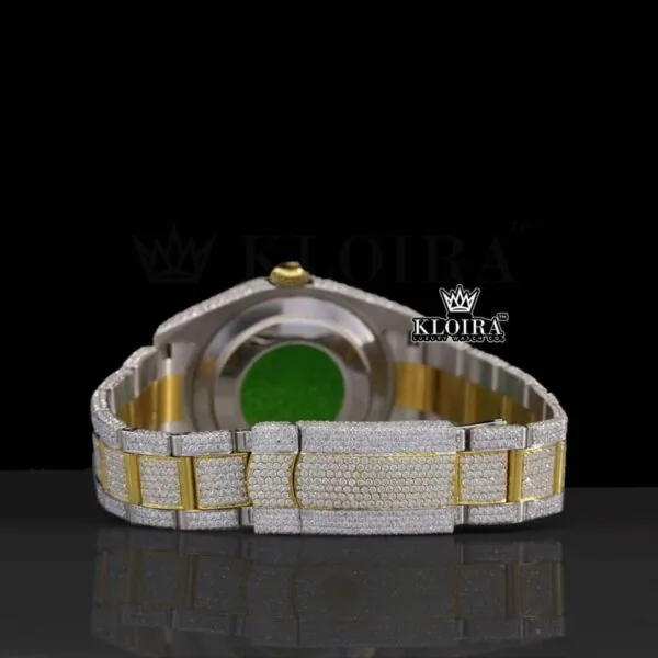Black Stick Markers Dial Two Tone Yellow Gold Natural Diamond Watch Caseback View