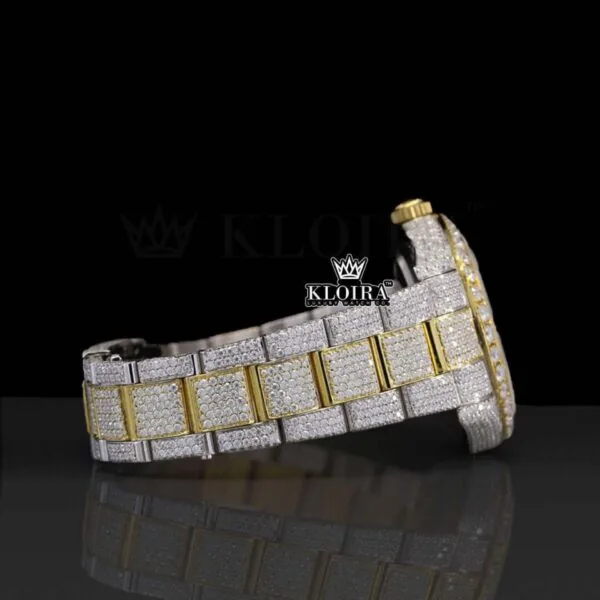 Black Stick Markers Dial Two Tone Yellow Gold Natural Diamond Watch Right Side View