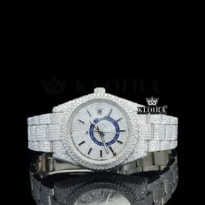 Black Stick Markers Dual Time Dial Fully Iced Out Moissanite Watch