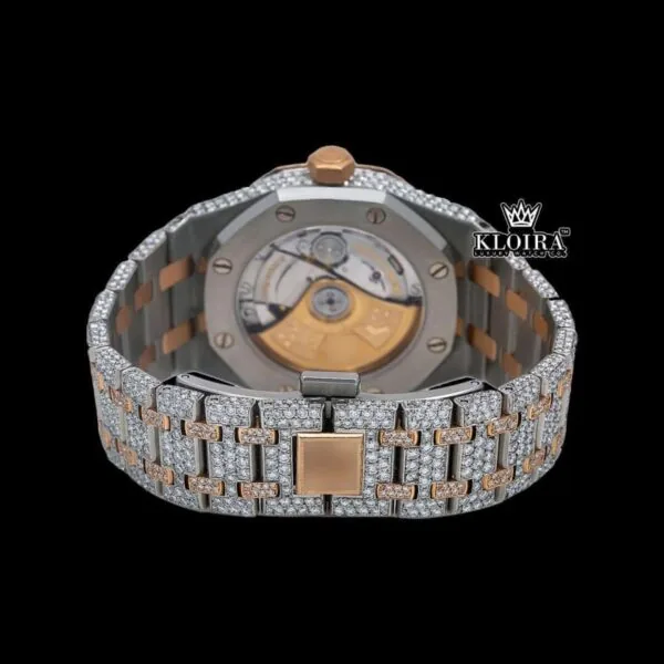 Black Stick Markers Rose Face Two Tone Moissanite Diamond Watch Caseback View