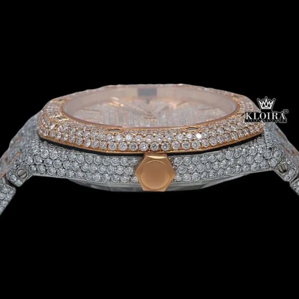 Black Stick Markers Rose Face Two Tone Moissanite Diamond Watch Crown View