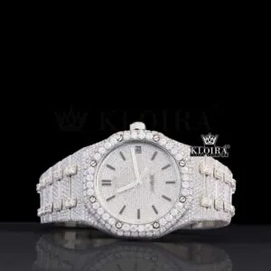 Black Stick Markers White Dial AP Iced Out Moissanite Watch