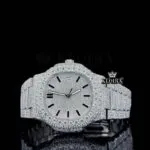 Black Stick Markers White Dial Fully Iced Moissanite Diamond Watch