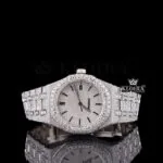 Black Stick Markers White Dial Fully Iced Out Lab Grown Diamond Watch Front View