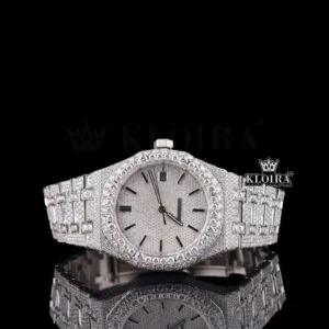 Black Stick Markers White Dial Fully Iced Out Lab Grown Diamond Watch