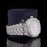 Black Stick Markers White Dial Fully Iced Out Lab Grown Diamond Watch Right Side View