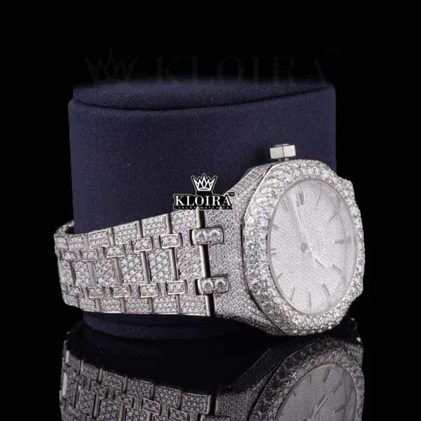 Black Stick Markers White Dial Fully Iced Out Lab Grown Diamond Watch Right Side View