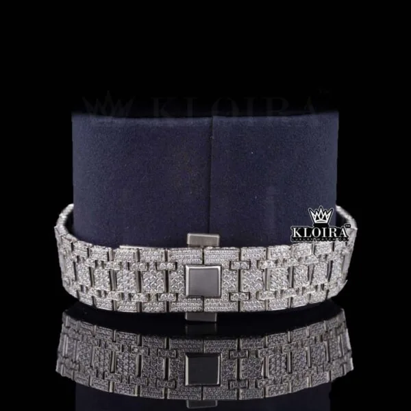 Black Stick Markers White Dial Fully Iced Out Lab Grown Diamond Watch Strap View
