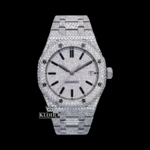 Black Stick Markers White Dial Fully Iced Out Moissanite Diamond Watch