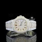 Black Stick Markers Yellow Dial Fully Iced Lab-Grown Diamond Watch Front View