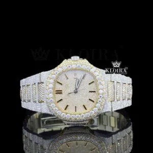 Black Stick Markers Yellow Dial Fully Iced Lab-Grown Diamond Watch