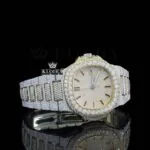 Black Stick Markers Yellow Dial Fully Iced Lab-Grown Diamond Watch Right Profile View