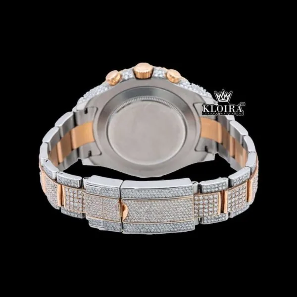 Black Sub Dial Standard Numerals Two Tone Rose Gold Lab-grown Diamond Watch Caseback View