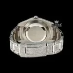 Blue Arabic Numerals Dial Iced Out Diamond Link Strap Moissanite Watch Caseback View