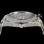 Blue Arabic Numerals Dial Iced Out Diamond Link Strap Moissanite Watch Crown View