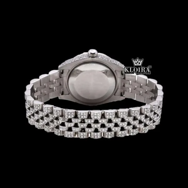 Blue Arabic Numerals Fully Iced Out Moissanite Diamond Watch Caseback View