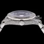 Blue Arabic Numerals Fully Iced Out Moissanite Diamond Watch Crown View