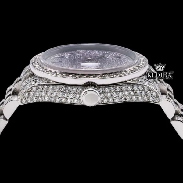 Blue Arabic Numerals Fully Iced Out Moissanite Diamond Watch Crown View