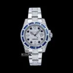 Blue Bezel Diamond Markers Dial Fully Iced Out Moissanite Watch