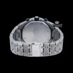 Blue Chronograph Dial Standard Numerals Fully Iced Out Moissanite Watch Caseback View
