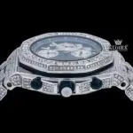 Blue Chronograph Dial Standard Numerals Fully Iced Out Moissanite Watch Crown View