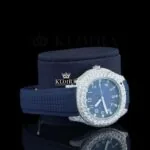 Blue Dial Blue Rubber Strap Semi Iced Out Moissanite Watch Right Profile View