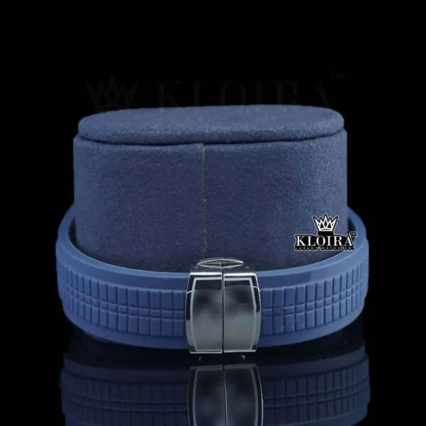 Blue Dial Blue Rubber Strap Semi Iced Out Moissanite Watch Strap View