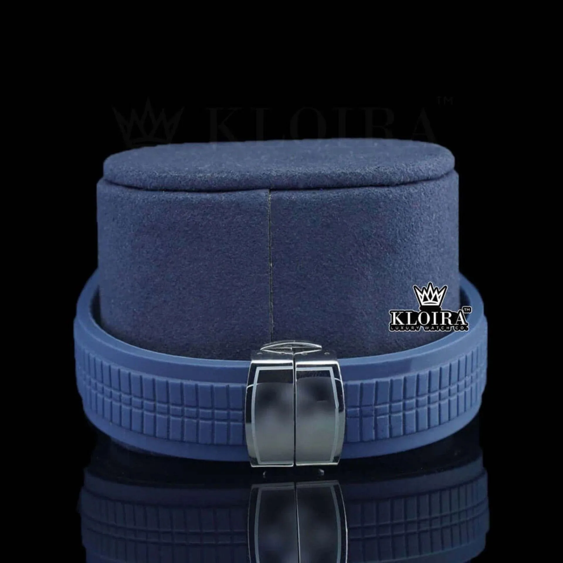 Blue Dial Blue Rubber Strap Semi Iced Out Moissanite Watch Strap View