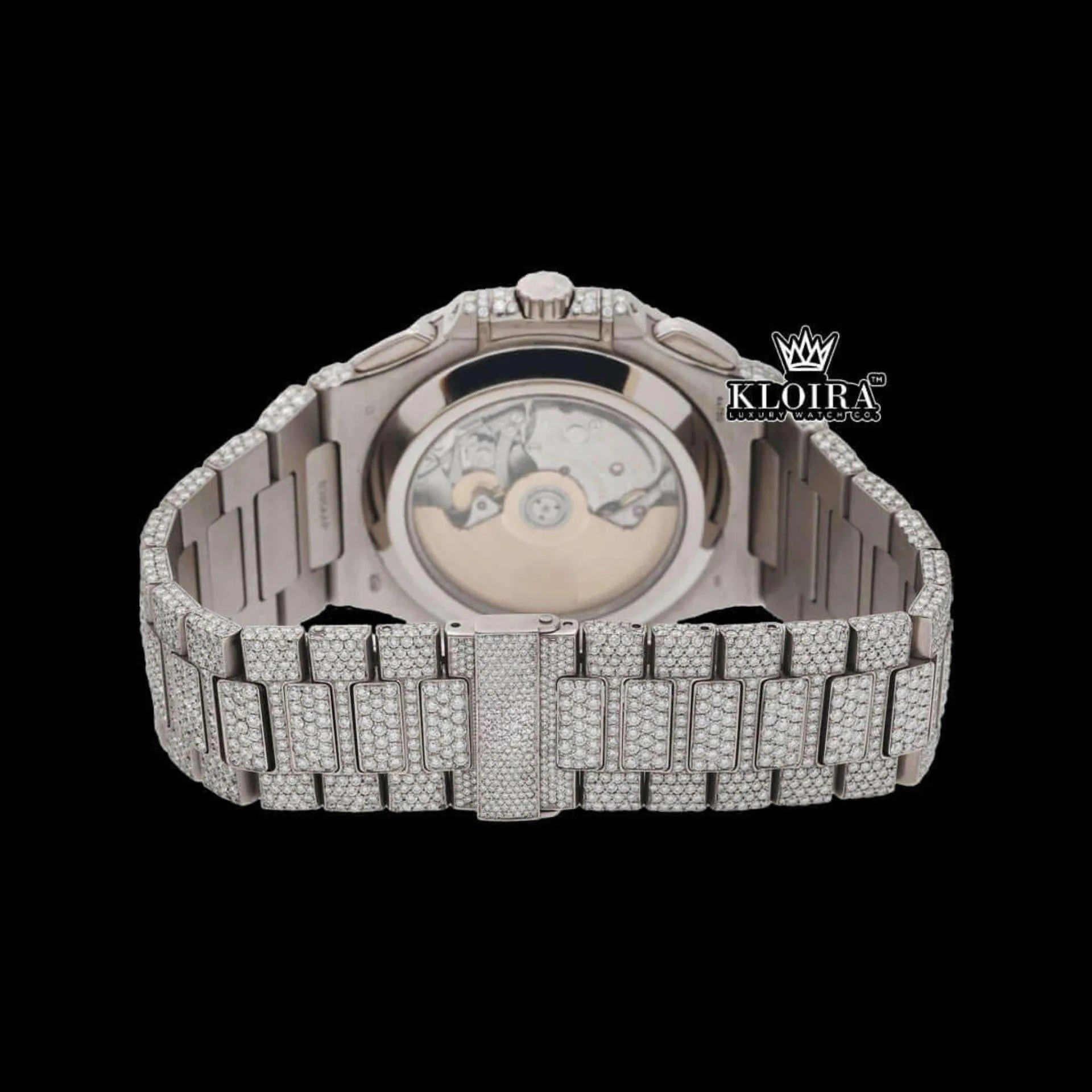 Blue Dial Diamond Markers Chronograph Moissanite Diamond Watch Caseback View