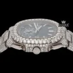 Blue Dial Diamond Markers Chronograph Moissanite Diamond Watch Crown View