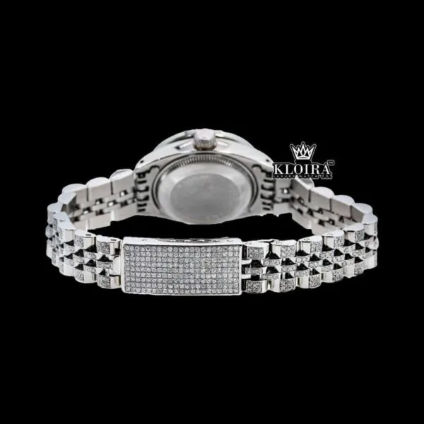 Blue Dial Diamond Markers Fully Iced Out Moissanite Diamond Watch Caseback View