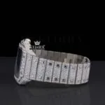 Blue Dial Roman Numerals Bust Down Moissanite Diamond Watch Left Side View
