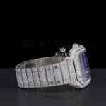 Blue Dial Roman Numerals Bust Down Moissanite Diamond Watch Right Side View