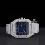 Blue Dial Roman Numerals Fully Iced Out Natural Diamond Watch