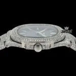 Blue Dial Stick Markers Bust Down Moissanite Diamond Watch Crown View