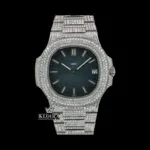 Blue Dial Stick Markers Bust Down Moissanite Diamond Watch
